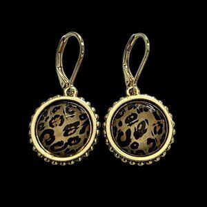 Napier Leopard Print Leverback Earrings Beaded Gold-Tone Pierced Dangle Jewelry